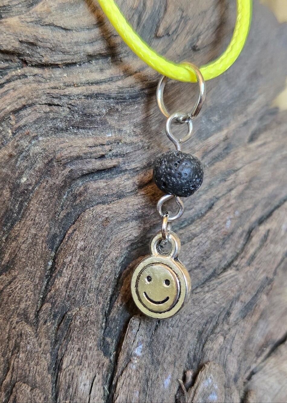 Neon Yellow Smiley Face Aromatherapy Diffuser Necklace | Lava Stone Essential Oi